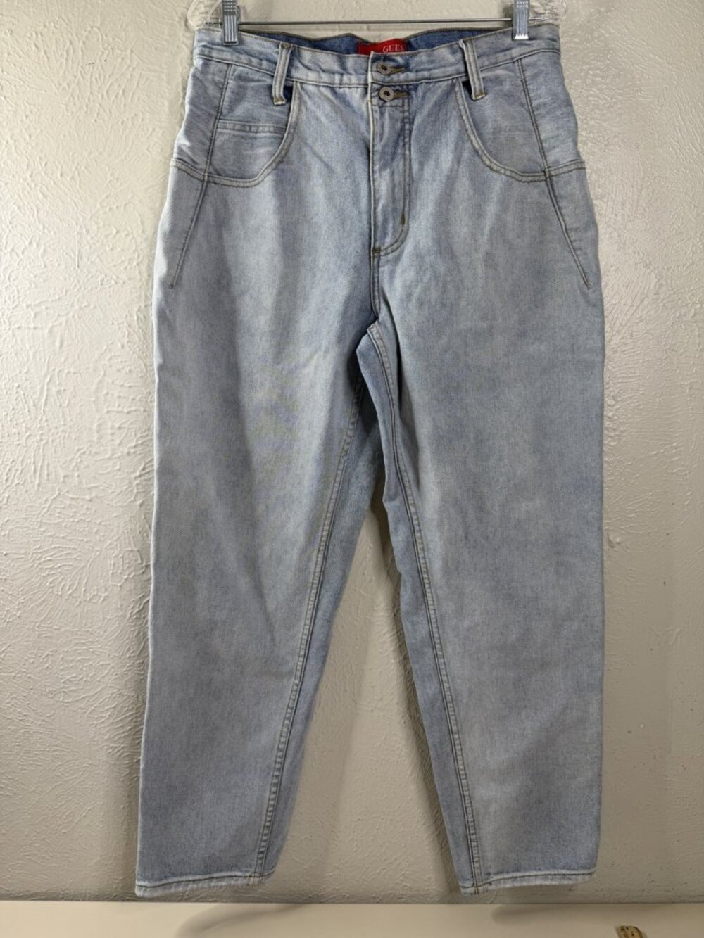 VTG Guess 33x30 (Actual 31x27) Light Wash Mom Jeans Double Button Taper GUC